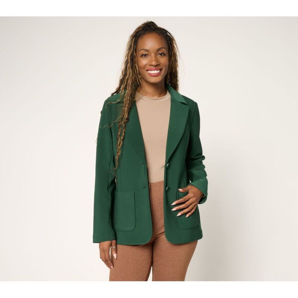 Susan Graver Women's Plus Sz Jacket 2X Brushed Back LK Fusion DarkGreen